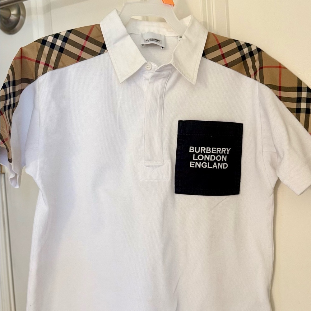Burberry Kids Polo with Checkered Accents and Black Pocket sz 10-12 boys